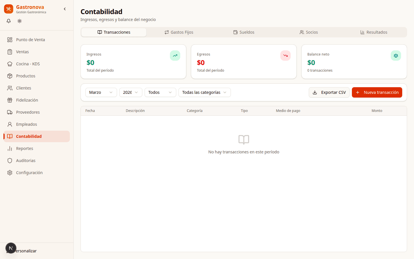 Captura de Contabilidad en Gastronova