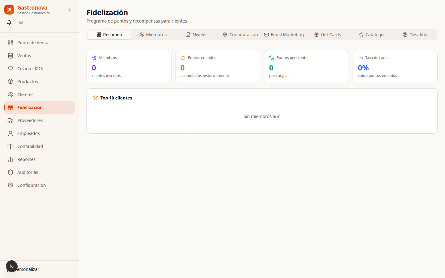 Captura de Fidelización en Gastronova