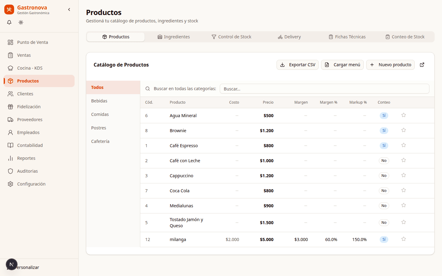 Captura de Control de Stock en Gastronova